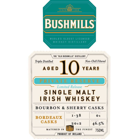 Bushmills 10 Year Old Private Reserve Bordeaux Cask Finished Whiskey