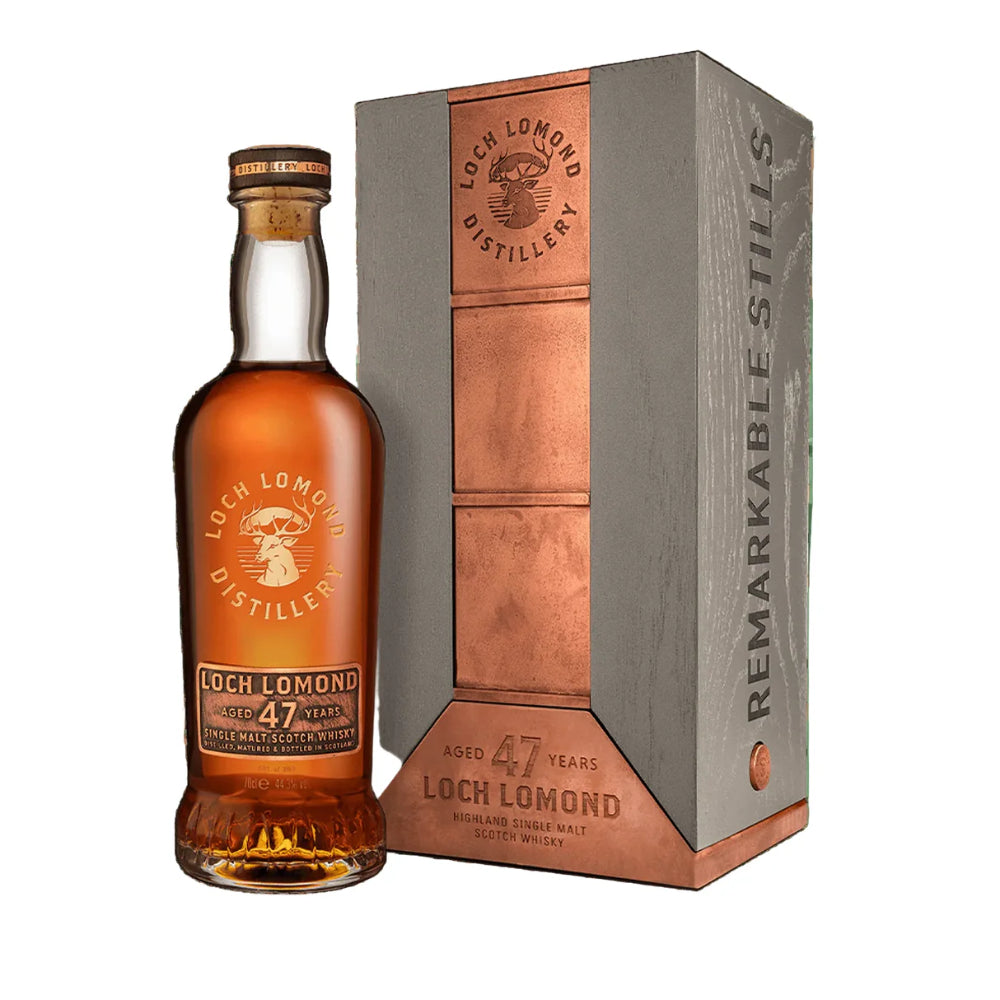 Loch Lomond whisky bottle and box on a white background