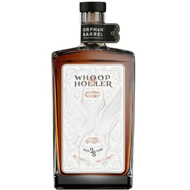 Orphan Barrel Whoop & Holler 28 Year Old American Whiskey bottle, aged in Cascade Hollow, Tennessee, featuring rich, deep flavors and smooth character from sugar maple charcoal filtration